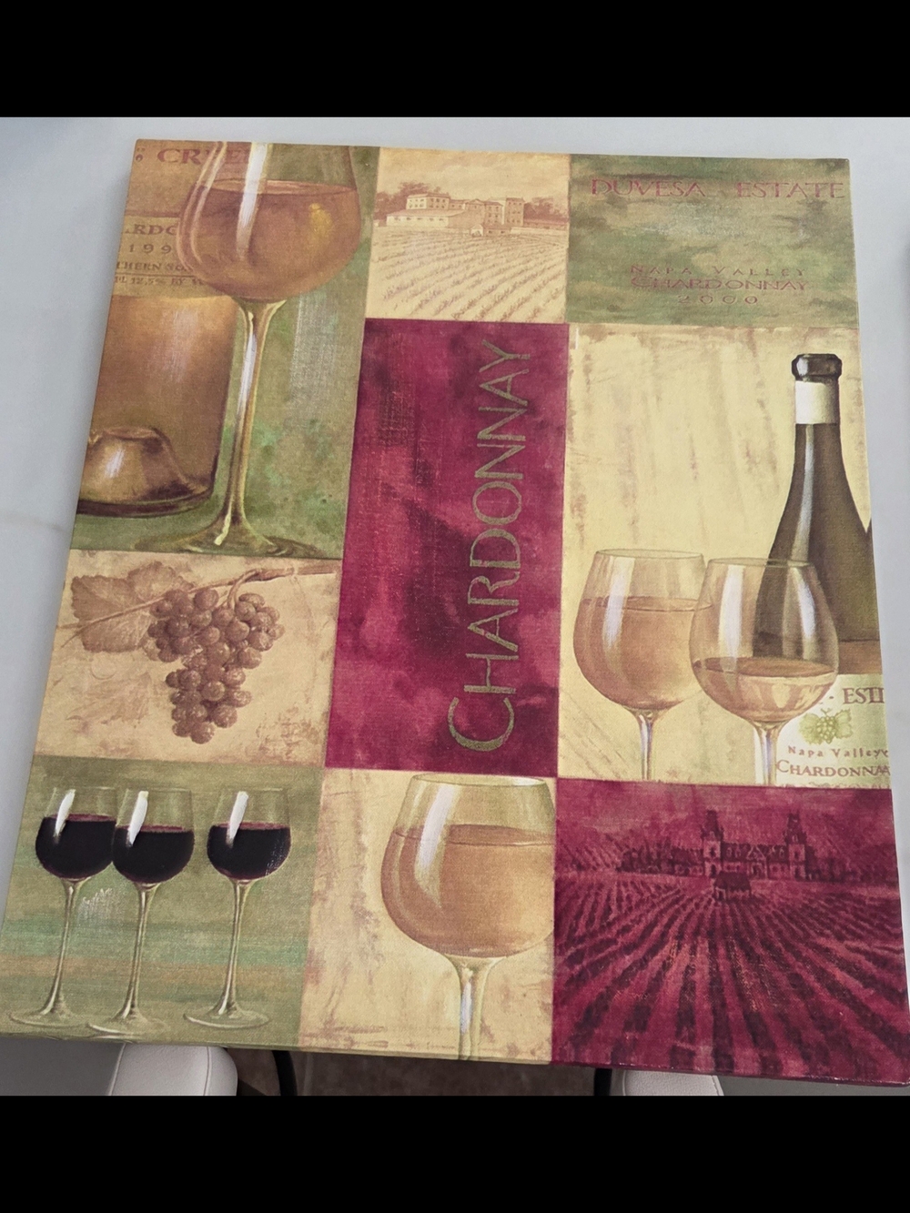 Chardonnay Wine-Themed Wall Art - Red, Green, Tan